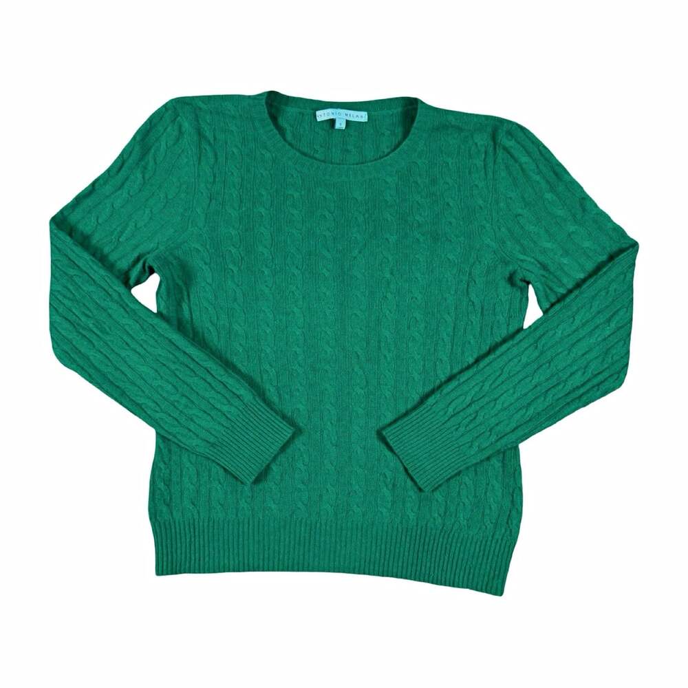 Women’s Antonio Melani Green Cashmere Cable Knit Crew Neck Pullover Sweater S